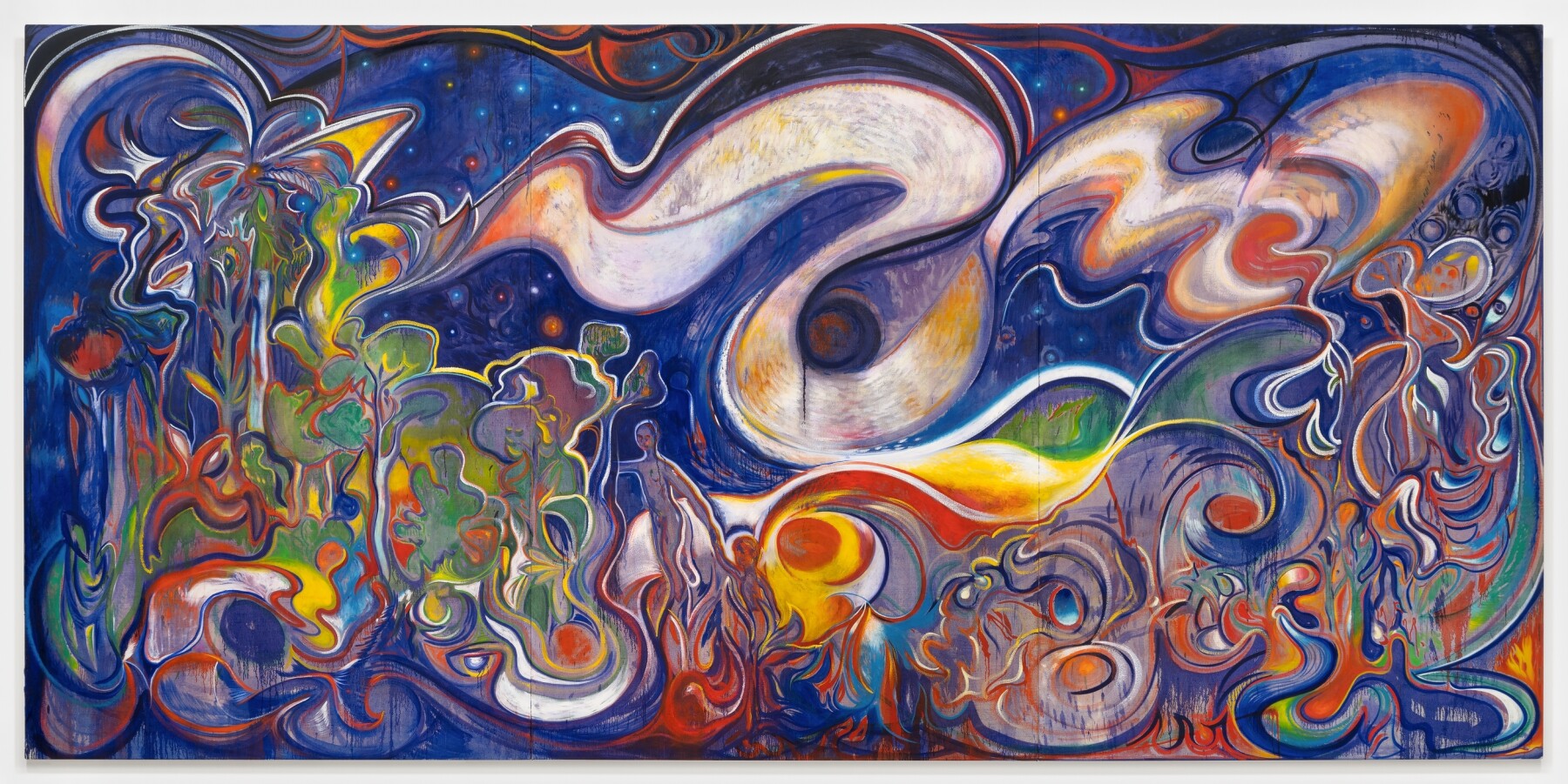 'El Misterio De La Noche' 2024, oil on hemp, 1181/4 × 2471/2” | 300.4 × 628.7 cm. Image: courtesy of PACE Gallery.
