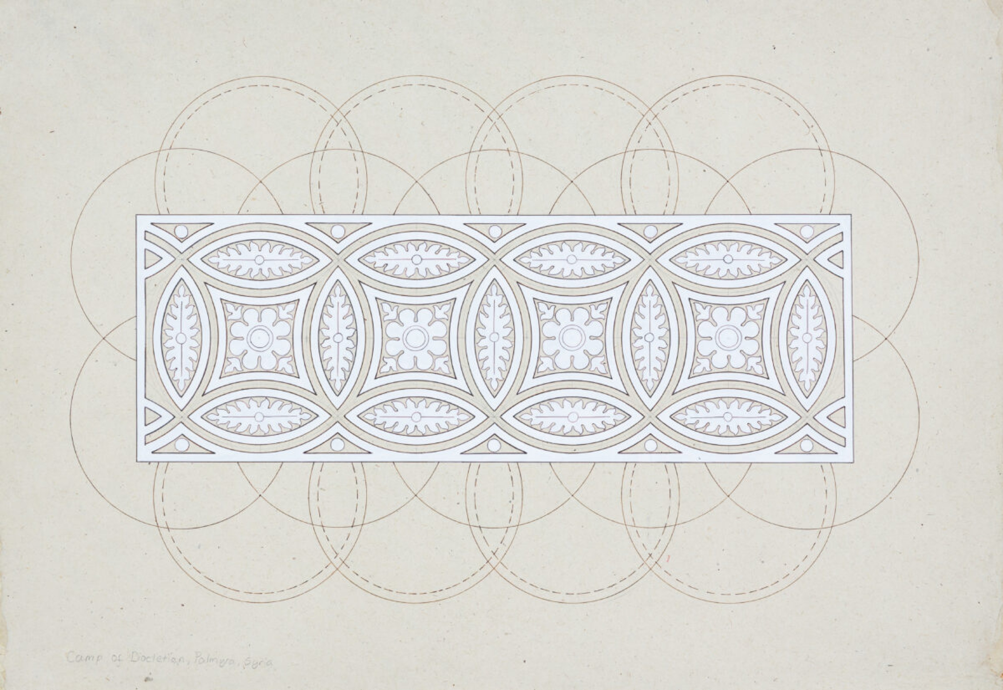 Study Drawing from When the Dust of Conflict Settles: Camp of Diocletian, Palmyra, Syria (2025) © Dana Awartani, Image courtesy of the artist. Photography by Ashraf Jamali. Study Drawing from When the Dust of Conflict Settles: Camp of Diocletian, Palmyra, Syria (2025) © Dana Awartani, Image courtesy of the artist. Photography by Ashraf Jamali.